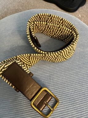 Women’s Woven Olive green and Cream Bag Strap with BrownLeather and Brass Buckle